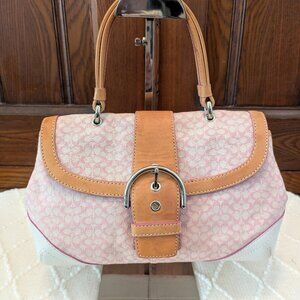Coach Y2K Soho Handbag: Pink SigC Jacquard & Tan Leather Trim - 6349